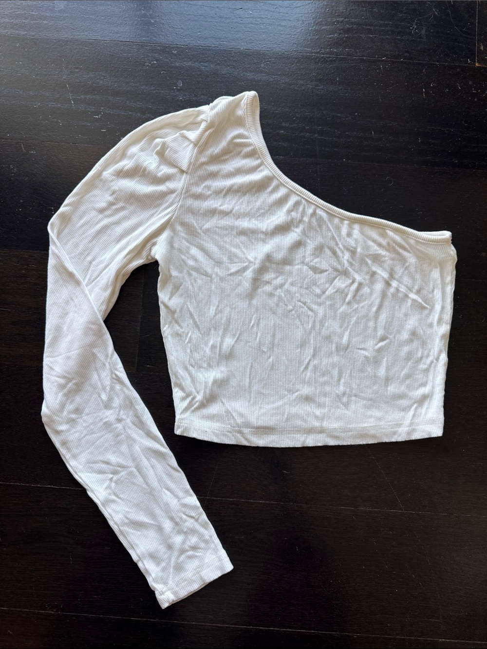 SHEIN White One-Shoulder Long Sleeve Ribbed Crop Top